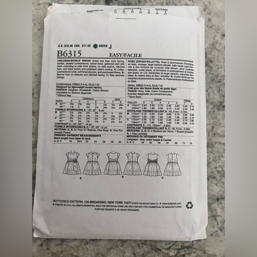 Butterick B 6315 Retro ‘61‎ girls dresses size 6 to 8 new uncut pattern - Picture 2 of 3